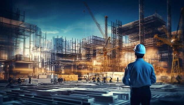projeto de engenharia de construção de edifício digital conceito futurista imagem premium gerada com ia